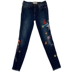Free People Women’s Bird/Floral Embroidered Frayed Hem Jeans Size 24